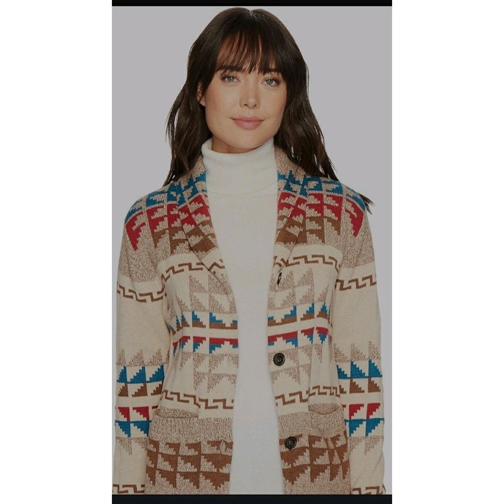NEW WOMENS MEDIUM Pendleton Shawl Collar Cardigan Sweater Southwest Aztec wool - Picture 2 of 7